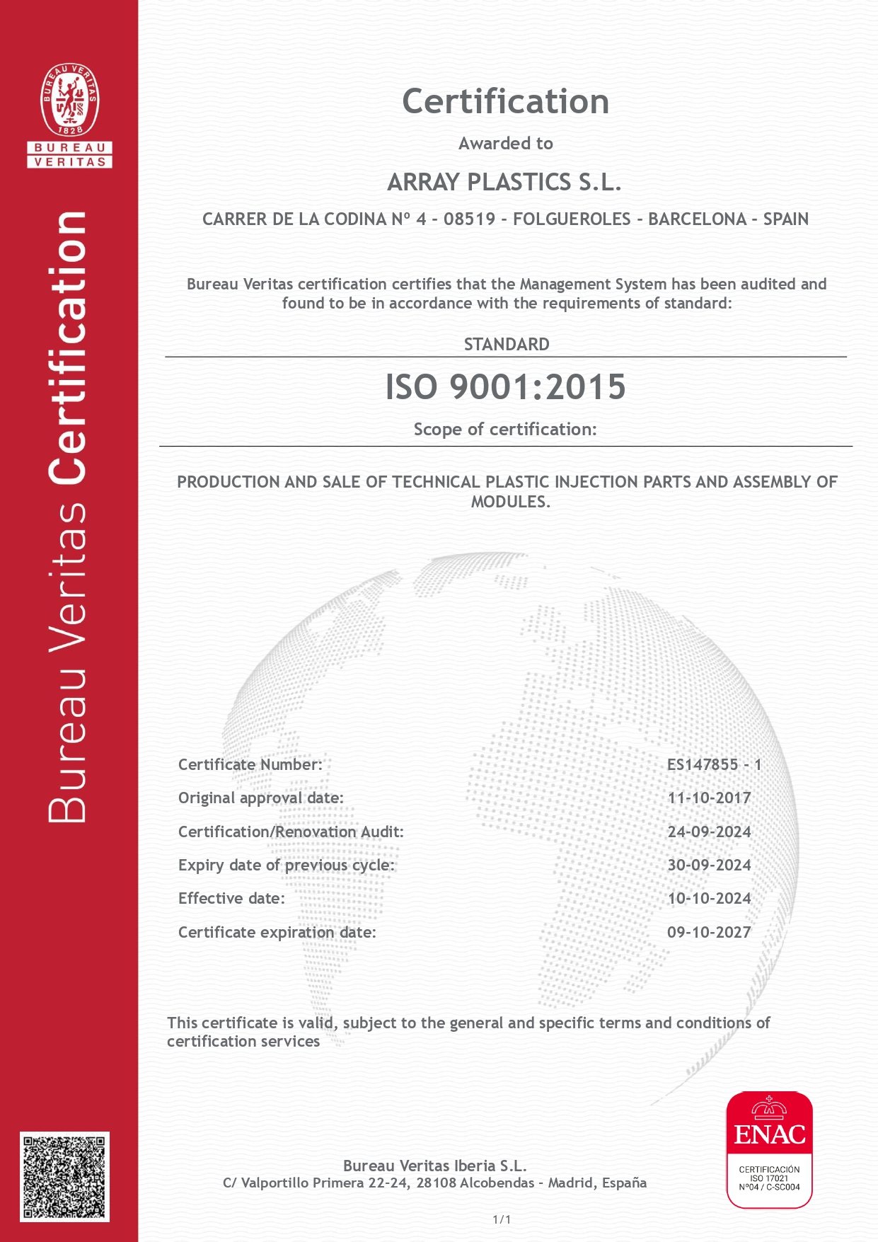 ISO 9001 Array Plàstics, S.L.